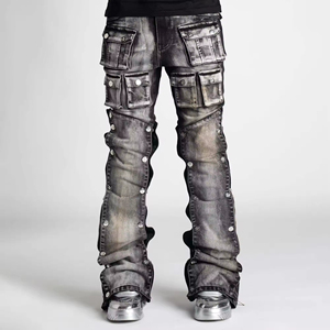 Custom Trending Design Best Quality Two Piece Pant Set Embroidery Denim <b>Jackets</b> and <b>Straight</b> Jeans Trousers Denim Suits for Men - Product Image 2