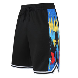 Men's Black Mesh Basketball Shorts With Colorful Print Drawstring Closure Breathable Regular Fit Summer Sportwear - Product Image 2