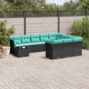 Set Divano da Esterno 11 Pezzi in Polyrattan Nero con Cuscini - Elegante Arredamento da Giardino - Product Image 1