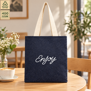 Sac fourre-tout promotionnel en denim 400 GSM pour événements, promotions de détail, cadeaux, impression personnalisée, vente en gros, fournisseur OEM ODM, réutilisable - Product Image 4