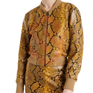 Women's Snake Print Leather Bomber Jacket Turn-down Collar Full Sleeve <b>Zipper</b> Closure Autumn Regular Length - Product Image 2