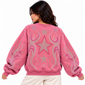 Sudadera Rosa Y2K con Pedrería, Cuello Redondo Oversize, Personalizada, Fabricante de Marca Privada - Product Image 2