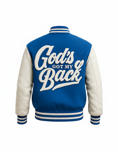 Veste universitaire élégante bleue et blanche avec emblème couronne sur le devant – Veste Letterman personnalisée pour homme et femme, imperméable, respirante, à capuche - Product Image 3