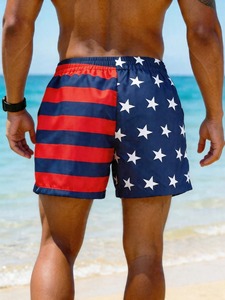 <b>Men</b> Plus Size American Flag Print Drawstring Anti-UV Quick Dry Beach Shorts with Pockets Mid Waist Swim <b>Trunks</b> - Product Image 2