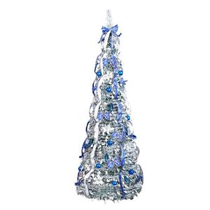 Albero di Natale Artificiale Pre-Illuminato da 2,1 m con 200 Luci Calde, Effetto Neve e Decorazioni Blu e Argento per Addobbi Natalizi - Product Image 1