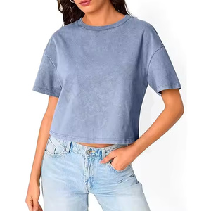 Vintage Streetwear High Quality Drop Shoulder Wholesale Pure Cotton Slim Fit Summer Women's T-shirts Acid-washed Style - Product Image 4