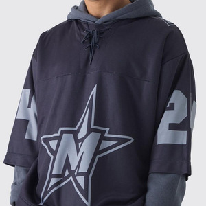Sweat à capuche d'hiver personnalisé pour homme, 100 % coton molletonné, coupe classique, avec broderie étoile superposée en maille, style hockey - Product Image 2