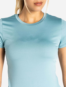 2026 Women's Light Blue V-neck Short <b>Sleeve</b> Regular Fit Knitted T-Shirt Breathable Quick Dry Eco-Friendly Solid Color Casual <b>Top</b> - Product Image 4