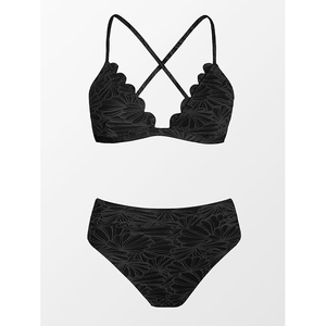 Conjunto de bikini con diseño de malla floral para mujer, top triangular con cuello pronunciado, parte inferior de cintura alta, traje de baño, ropa de playa - Product Image 3