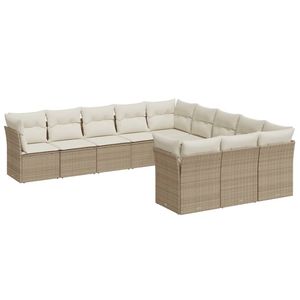 Grand ensemble de canapés de jardin modulaires en rotin PE beige, meubles d'extérieur modulaires confortables - Product Image 2