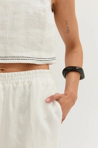 Women's <b>White</b> 100% Cotton Short Sleeve Collarless Solid Top Vintage Style Eco-Friendly Loose Fit <b>2</b> <b>Piece</b> Long Co-ord <b>Set</b> - Product Image 6