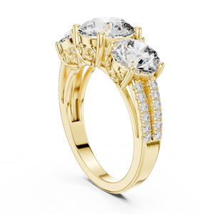 Anillo de Oro Sólido de 14K/18K con Tres Piedras de Diamante Cultivado en Laboratorio, Corte Redondo, Doble Pavé, 4.20CT, DEF VVS, Certificado IGI, Joyería Nupcial, ODM - Product Image 4