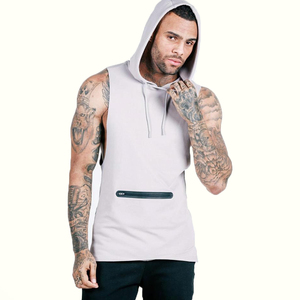 <b>Low</b> Cut Men's Sleeveless Hoodie Solid Color Cotton Gym Vest Plus Size Deep Armhole Muscle Tank <b>Top</b> Workout Clothes Exporter - Product Image 6