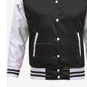 Chaqueta de satén 100% de alta calidad con logotipo personalizado al por mayor, chaqueta universitaria de satén negra impermeable - Product Image 4