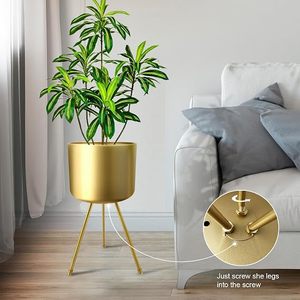 Macetero Metálico de Estilo Mid-Century con Soporte, Macetero Dorado Moderno y Elegante para Piso, Apto para Orquídeas con Patas - Product Image 2