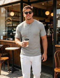 Premium Cotton Blend <b>Waffle</b> Knit T <b>Shirt</b> Relaxed Fit Casual Top Manufacturer - Product Image 2