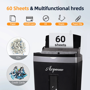 Déchiqueteuse de papier micro-coupée à alimentation automatique 60 feuilles pour bureau à domicile, robuste, avec bac extractible de 5,3 gallons - Product Image 4