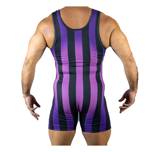 <b>Men's</b> Striped Spandex Wrestling <b>Singlet</b> Plus Size Casual Tank Top O-Neck Sublimation Print Purple Black Seamrewear - Product Image 3