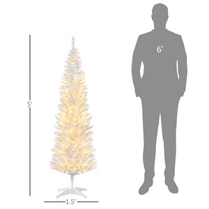 Albero di Natale Artificiale Sottile da 1,5 m con Rami Realistici e Luci LED Bianche Calde, Albero di Natale a Matita con Base Bianca - Product Image 3