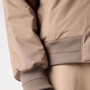 Men's Beige Bomber <b>Jacket</b> Solid Color Stand Collar Zipper Closure Casual Autumn Wear Regular Fit Polyester Canvas Material - Product Image 6