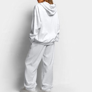 Women's White Eco-Friendly Beaded Tracksuit Solid Color Full Sleeve Hooded <b>Joggers</b> Set Autumn Breathable Casual Regular Fit 100% - Product Image 2