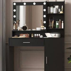 Miroir de Coiffeuse avec 3 Modes d'Éclairage, Luminosité Réglable, Grand Tiroir et Rangement à Trois Niveaux - Product Image 5