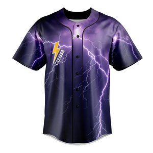 Maillot de baseball personnalisé sublimé unisexe à manches courtes, imprimé éclairs violets, anti-humidité, avec boutons sur le devant, pour adulte - Product Image 4