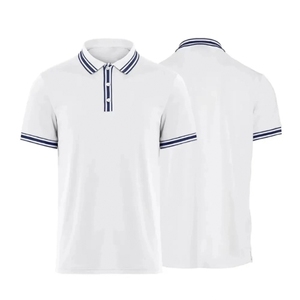 Men's <b>White</b> Short Sleeve <b>Polo</b> Shirt With Navy Trim Preppy Style Cotton Oxford Fabric Anti-Wrinkle Regular Fit - Product Image 1