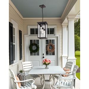 Lámpara Colgante de Exterior 5CCT, Portavelas de Cristal Grande, Linterna de 3 Luces, Bronce Envejecido, Bombillas LED Integradas Incluidas - Product Image 4