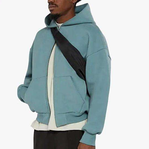 Sweat-shirt à capuche oversize, couleur unie, en molleton français, fermeture éclair, manches longues, unisexe, style automne - Product Image 5