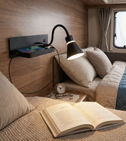 Lampe murale de chevet RV AC100-240V 2W LED avec étagère, chargeur USB et sans fil, projecteur de lecture réglable, noir