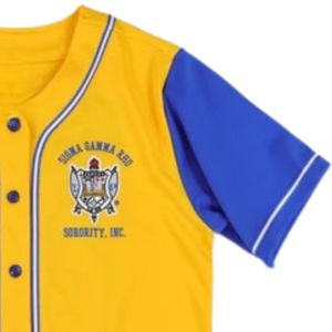 Maillot de baseball Sigma Gamma Rho Sorority à boutons, bleu et jaune, pour femme, avec lettres grecques, chemise de sport, maillot d'équipe athlétique personnalisé - Product Image 4