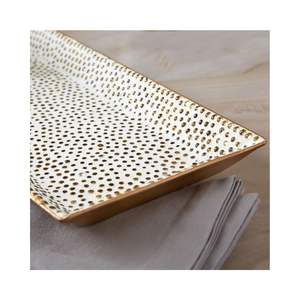 Handmade Heart Print Enamel Serving Tray Gold Rim Decorative Metal Jewelry Tray Rectangular Vanity Organizer Coffee <b>Table</b> Tray - Product Image 5