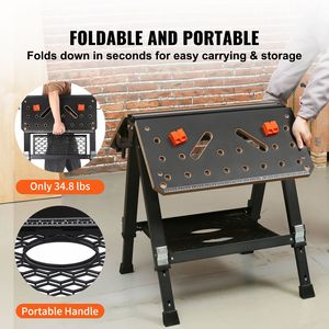 Tavolo da Lavoro Portatile Pieghevole 2 in 1, Capacità 450 Kg, Banco da Lavoro con 7 Altezze Regolabili e Gambe in Acciaio - Product Image 3