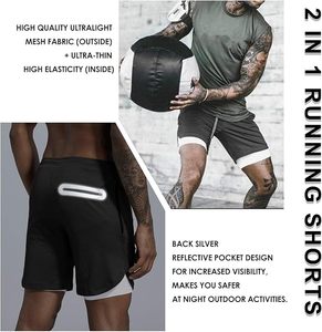 Pantalones Cortos Deportivos 2 en 1 para Hombre con Forro de Compresión, Cintura Elástica, Secado Rápido, Transpirables, para Correr, Entrenamiento Deportivo - Product Image 2