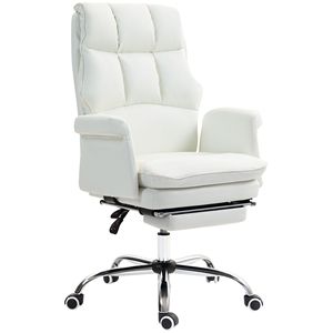 Sedia da Ufficio Direzionale Confortevole con Design Ergonomico, Poggiapiedi Girevole, Altezza Regolabile, Reclinabile, Bianca - Product Image 1