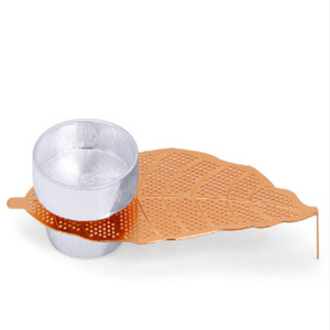 Tea Light Holder with Designer Leaf Rose Gold and Silver <b>Copper</b> Leaf Tea Light Holder Heat Resistant for Home Wedding Decoration - Product Image 2