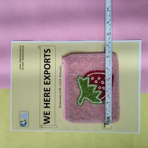 Handcrafted Strawberry Beaded Coin <b>Purse</b> Small Beaded Clutch Bag Handmade Fruit Bead Pouch Pink Crossbody <b>Purse</b> Zipper Wallet - Product Image 3