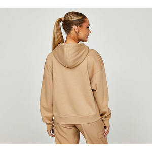 Sudadera con Capucha Beige Personalizada para Mujer, Estilo Oversize, Informal, con Bolsillo Canguro, Prenda de Moda - Product Image 3