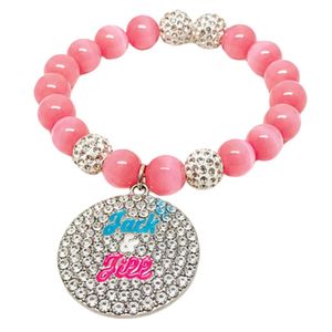 Bracelet extensible rose perlé avec pendentif rond en cristal et accents en strass argentés, accessoire de mode pour femmes et jeunes filles - Product Image 3