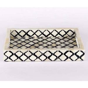 Nouveauté : Plateau de service artisanal marocain en os et résine, motif noir et blanc, pour le petit-déjeuner, le thé et le café - Product Image 2