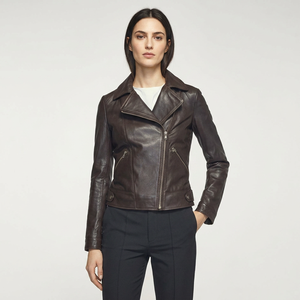 Sheep Skin Breathable Moto <b>Jacket</b> Asymmetrical Zip Front Woven Leather Skin Leather <b>Jackets</b> - Product Image 1