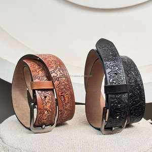 Cinturón ajustable de cuero mecanizado a mano más vendido para vaquero y Vaquera 100% cinturón de estilo occidental de cuero Floral en relieve de grano completo - Product Image 6