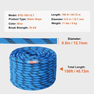 Corda da Arrampicata Statica per Esterni da 12,7 mm con Moschettoni in Acciaio, 45,7 m (150 piedi), Tensione di Rottura 30KN, Accessori per Attrezzatura da Arrampicata - Product Image 5