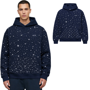 Sweat-shirts à capuche en molleton de coton épais pour hommes, avec strass sur toute la surface, design surdimensionné, streetwear, pull personnalisé avec logo OEM - Product Image 1