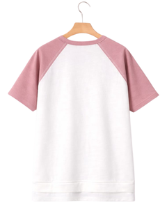 Women White Dusty Pink Raglan Sleeve Henley T Shirt Cotton Blend Short Sleeve Casual Summer <b>Top</b> Comfortable Lightweight Tee Wear - Product Image 2