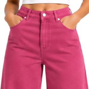 Pantalones Vaqueros Anchos de Mujer con Bordado Floral Rosa Personalizado, Cintura Alta, Algodón, Estilo Palazzo, Etiqueta Privada Personalizada, Moda Casual - Product Image 5