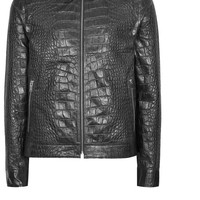 Veste en cuir véritable gaufré croco pour homme, col montant, fermeture éclair sur le devant, respirante, personnalisable, pour l'hiver