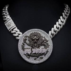 Luxury Hiphop Pendant Necklace Men Ice Out Moissanite 925 Silver Buss Down Baguette Custom Big Disc Chain Pendant - Product Image 1