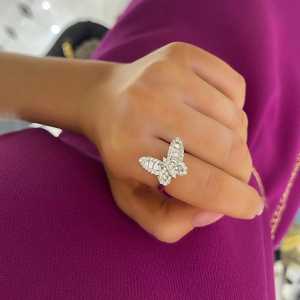 Diamond Butterfly Statement <b>Rings</b> 14k 18k Solid <b>Gold</b> Luxury Round Baguette Cut Lab Grown Pave Set Modern Delicate <b>Cocktail</b> Bands - Product Image 2